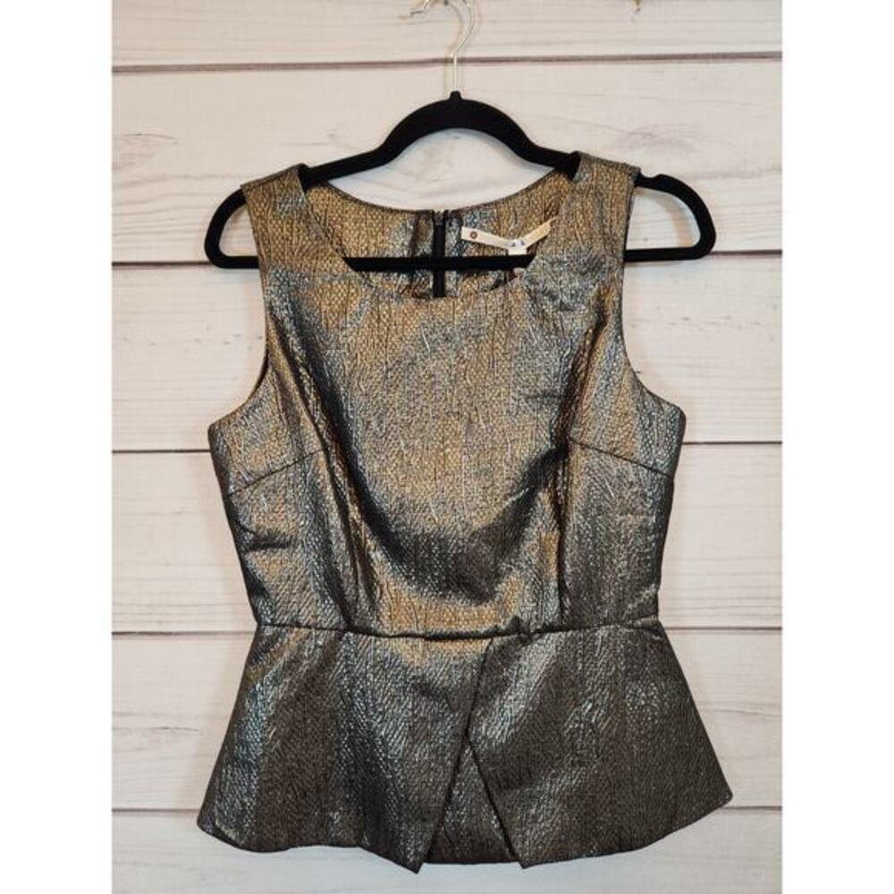 Chelsea & Violet Metallic Silver Peplum Sleeveless Blouse
